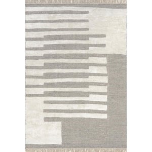 Emily Henderson Hyperion Tasseled Cotton and Wool Ivory 10 ft. x 14 ft. Indoor/Outdoor Patio Rug