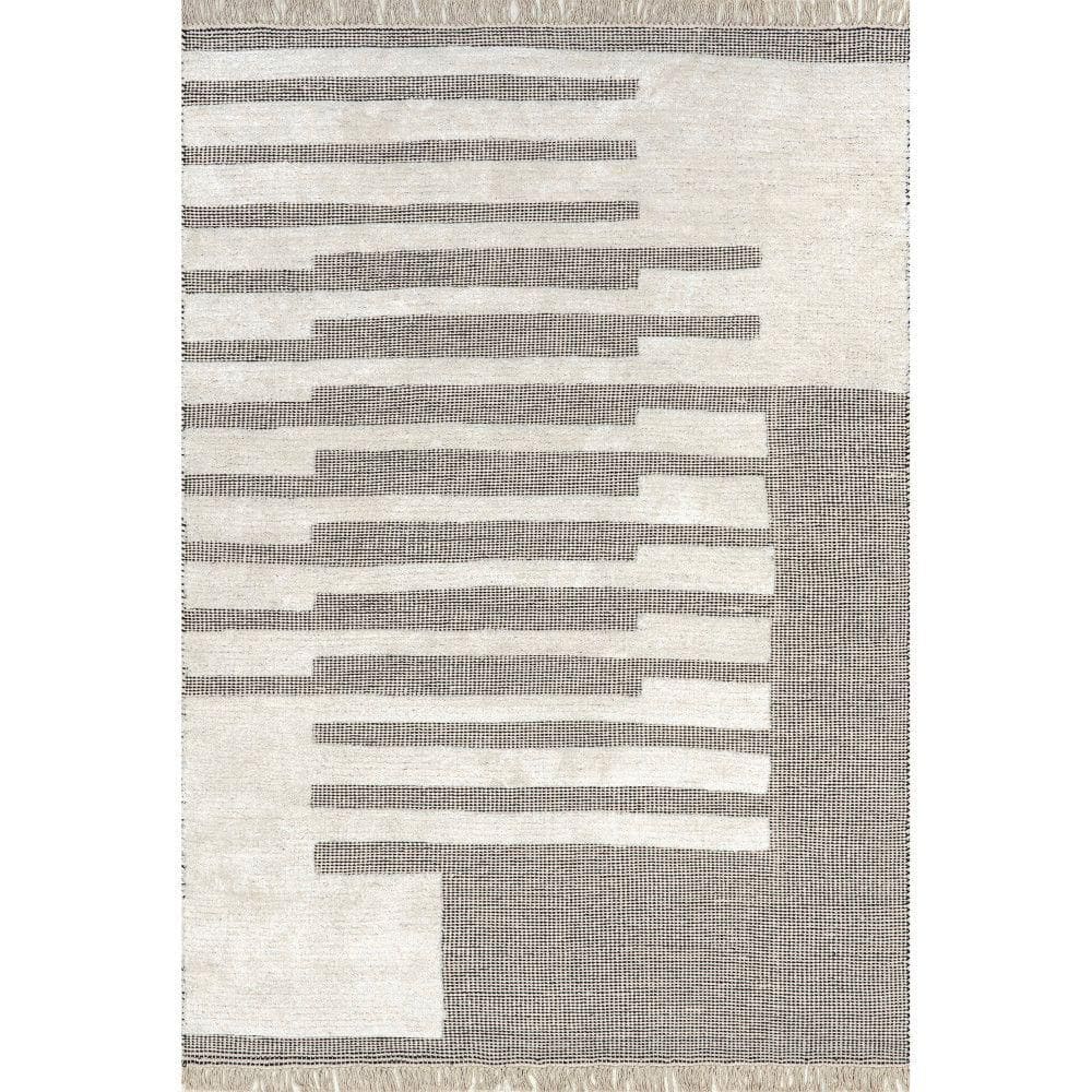 Ivory and Gray Tufted Wool Cotton Rectangular Area Rug