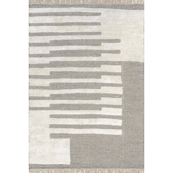 RUGS USA Emily Henderson Hyperion Tasseled Cotton and Wool Ivory 5 ft. x 8 ft. Indoor/Outdoor Patio Rug