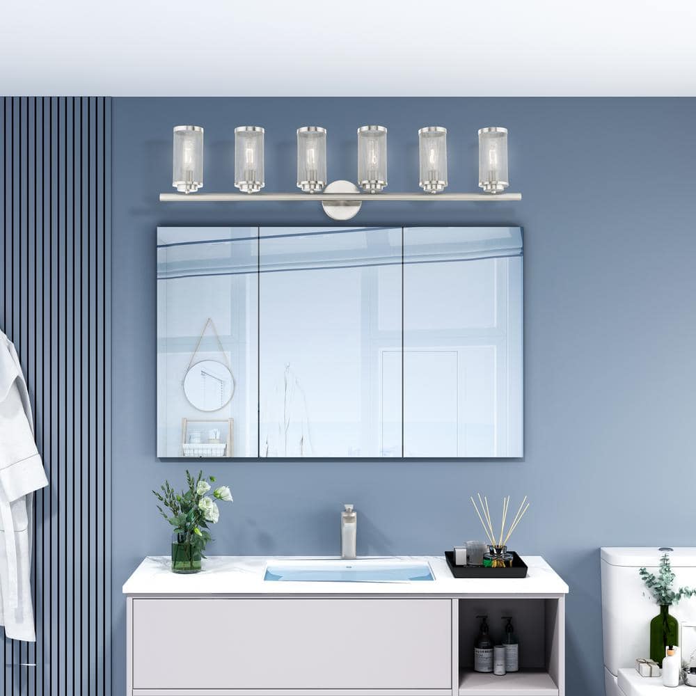 Industro Sleek 6-Light Brushed Nickel Vanity Sconce with Stainless Steel Mesh Shade
