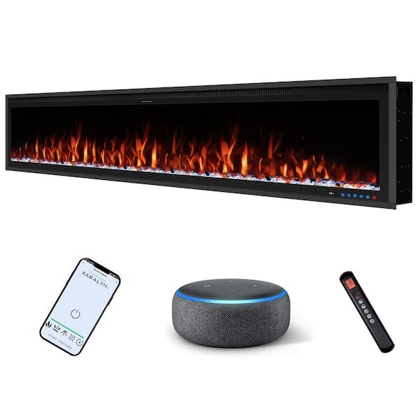 Unbranded 100 in. Smart Electric Fireplace Inserts Recessed and Wall Mounted Fireplace with Remote in Black