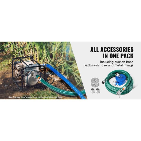 Suction Hose Kit for Water Pump with 2 in. x 50 ft. Blue Backwash Hose 20 ft. Green Suction Hose and Steel Round Hole