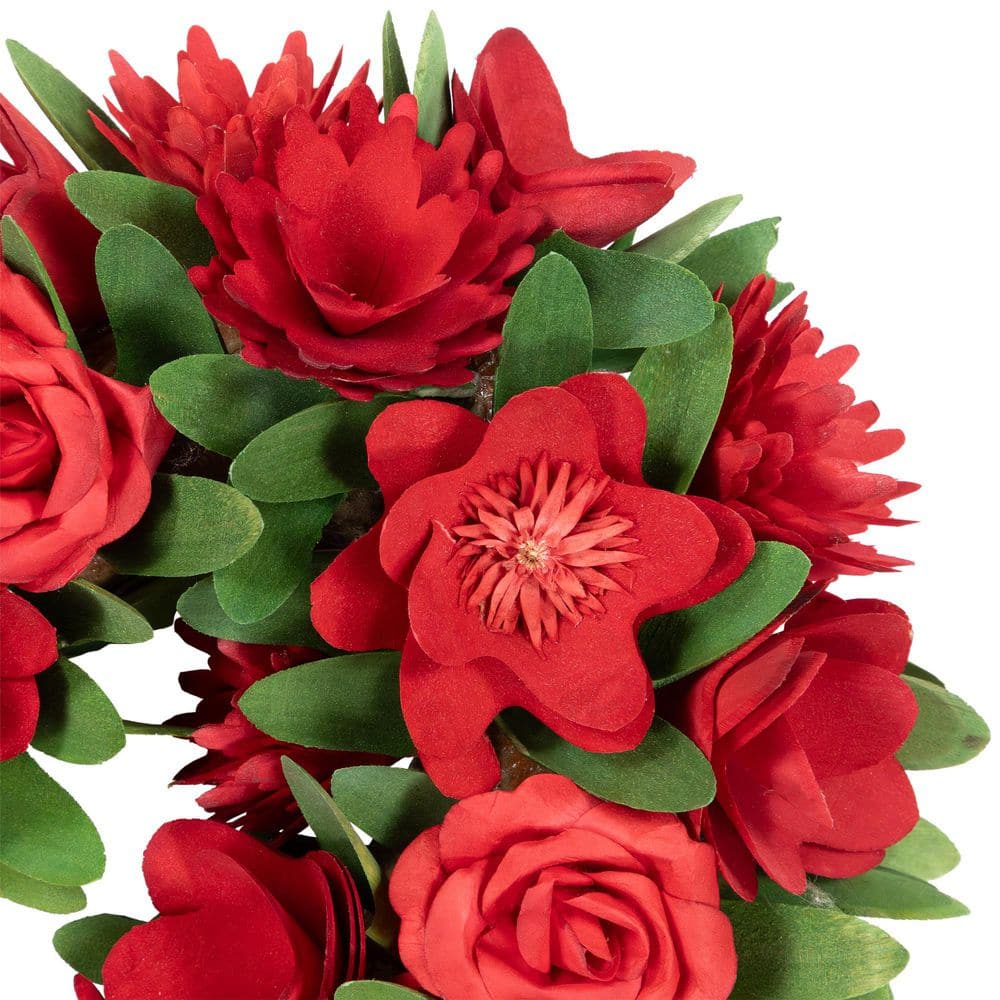 Heart-Shaped Red Floral Artificial Valentine's Day Wreath