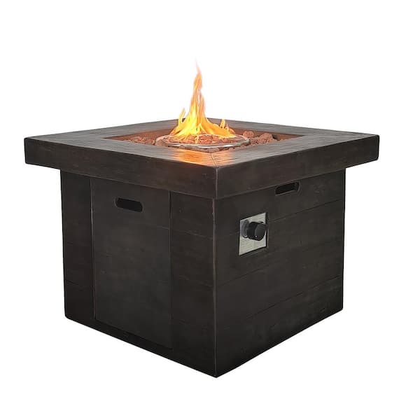 FESTIVO Farmhouse 32 in. Brown Finish Steel Base Gas Fire Pit with Electronic Ignition and Lava Rocks
