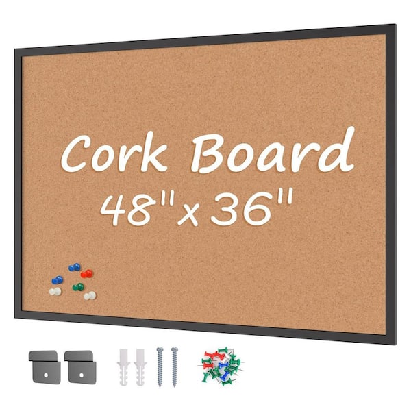 Afoxsos 36 x 48 Cork Bulletin Board Black Wood Frame Self-Healing Large Wall Mounted Notice Pin Board with Push Pins