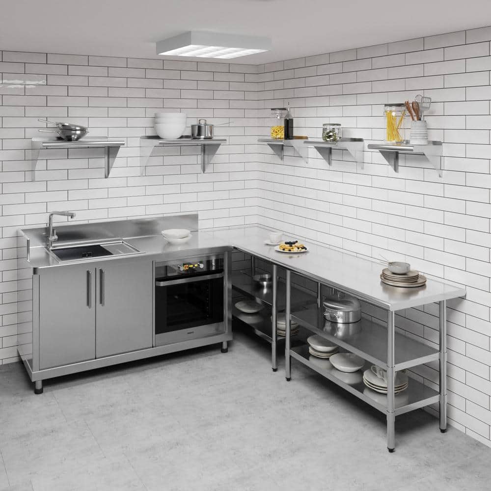16" Stainless Steel Wall Shelf with Brackets and Backsplash