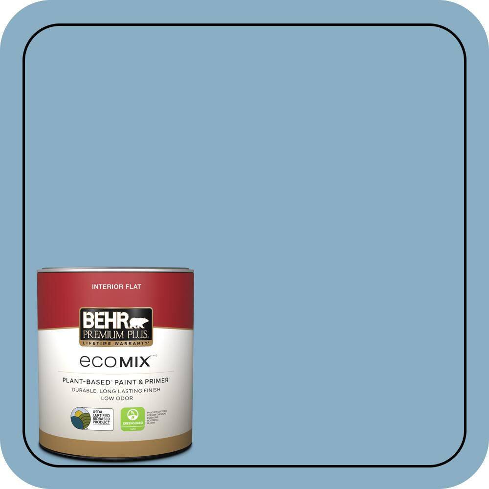 Chilly Blu BEHR PREMIUM PLUS 1 qt. #S500-4 Chilly Blue Flat EcoMix Plant-Based ...