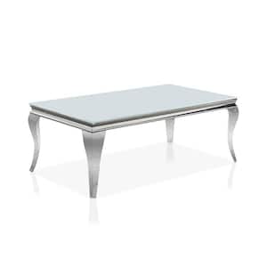 Mosgood 51 in. White and Silver Rectangle Glass Coffee Table