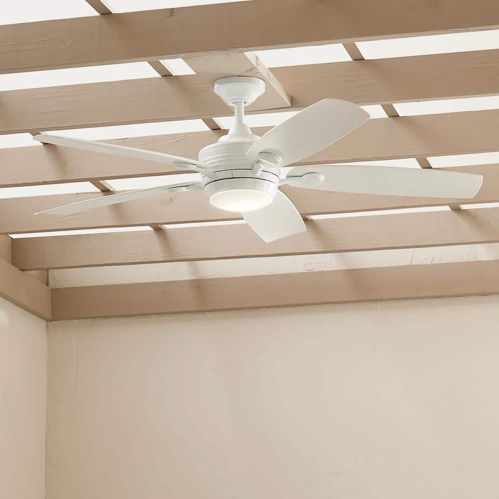 White 56-Inch 5-Blade Ceiling Fan with LED Light and Remote