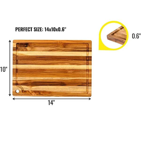 3-Piece Natural Rectangle Shape Real Teak Wood Durable Hard Wooden Cutting Chopping Board Set with Juice Groove