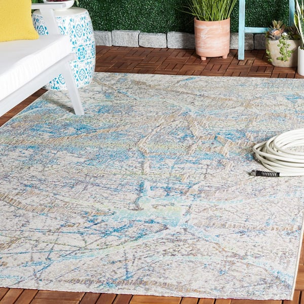 Barbados Ivory Blue/Green 4 ft. x 6 ft. Abstract Creasing Indoor/Outdoor Area Rug
