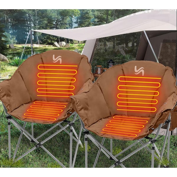 BOZTIY 2-Piece Heated Camping Chair, Heats Back and Seat, 3 Heat Levels, Heated Folding Chair with Cup Holder Supports 400 lbs.