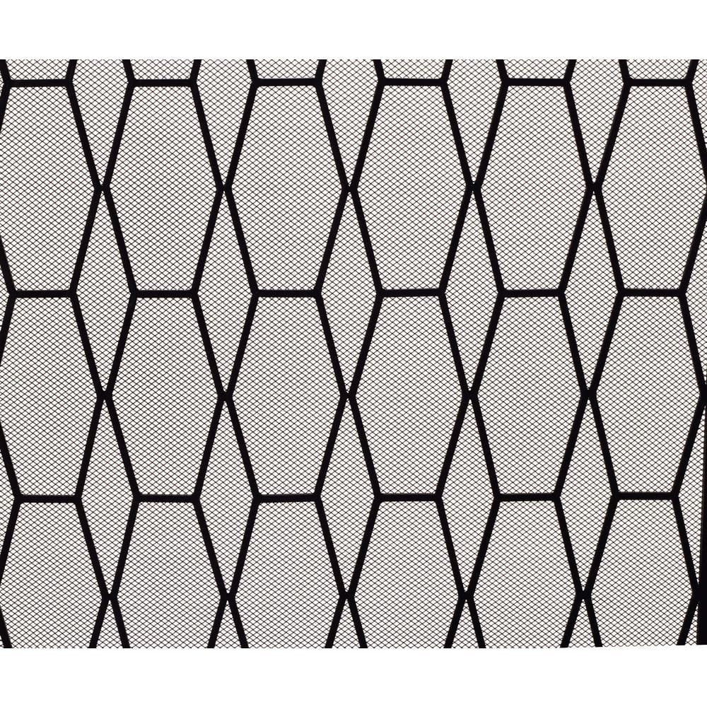 Black Geometric Iron Mesh Three-Panel Foldable Fireplace Screen