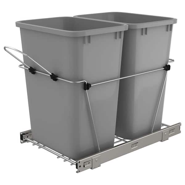 Rev-A-Shelf Silver Double Pull Out Trash Can 35 qt. for Kitchen