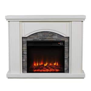 47 in. Stone Surrounded Freestanding Electric Fireplace in White