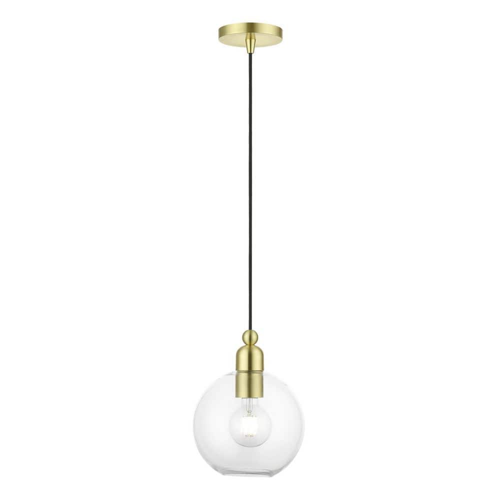Satin Brass Globe Pendant with Clear Glass Shade