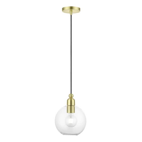 Livex Lighting Downtown 1-Light Satin Brass Mini Pendant with Clear Sphere Glass