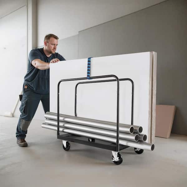 Heavy-Duty Drywall Cart Dolly, 1800 lbs. Load Capacity, Steel Panel Truck, 5 in. Swivel Wheels, Includes Tie-Down Strap