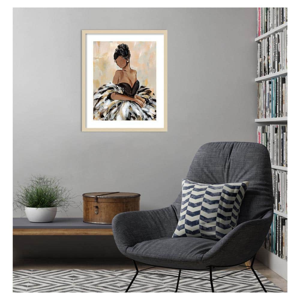 Elegant Black Dress with Feathers 21"x25" Wood Framed Wall Art