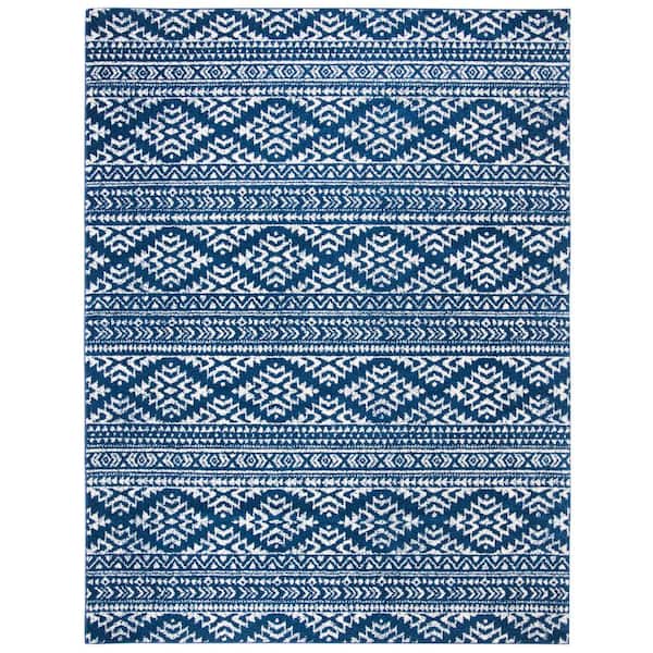 Tulum Navy/Ivory 9 ft. x 12 ft. Striped Tribal Geometric Area Rug