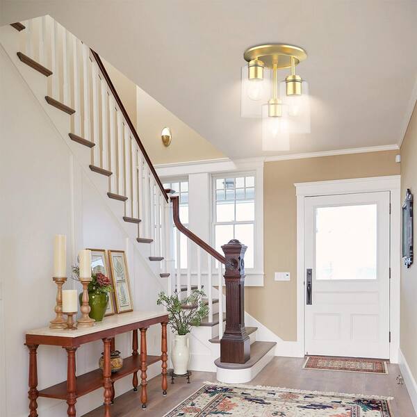 HKMGT 5 in. 3-Light Gold Flush Mount Ceiling Light with