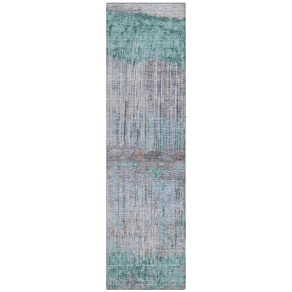Chantille Machine Washable Indoor/Outdoor Abstract ACN2428 Teal 2 ft. x 7 ft. Runner Rug