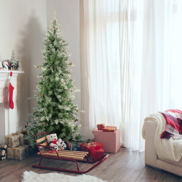 Fraser Hill Farm 7.5-ft. Pre-Lit Buffalo Fir Green Slim Artificial Artificial Christmas Tree, LED Lights