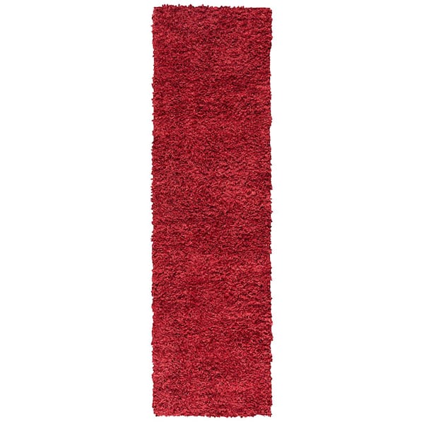 August Shag Red 2 ft. x 7 ft. Solid Runner Rug
