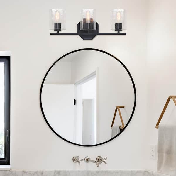 Designers Fountain Haven 24 in. 3-Light Matte Black Classic Vanity Light with Clear Rippled Glass Shades