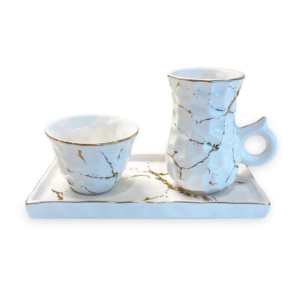C T Classic Touch White Porcelain Tea Set Textured with Gold Speckles