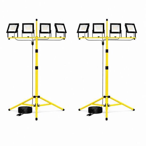28000 Lumens 4-Head LED Work Light ,110V Plug-In, Foldable Tripod,16.4 ft. Cord,Waterproof Job Site Light (2-Pack)