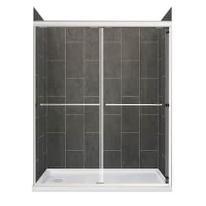 Cove 60 in. L x 32 in. W x 78 in. H Left Drain Alcove Sliding Shower Stall Kit in Slate and Brushed Nickel Hardware