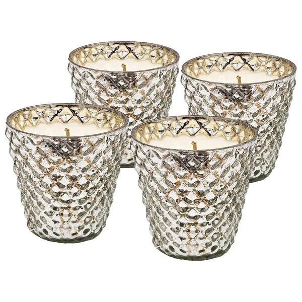 3.5 in. W x 3.5 in. D x 3.5 in. H Silver Scented Soy Wax Candle with Antiqued Glass Texture Candle Holders 4-Pack