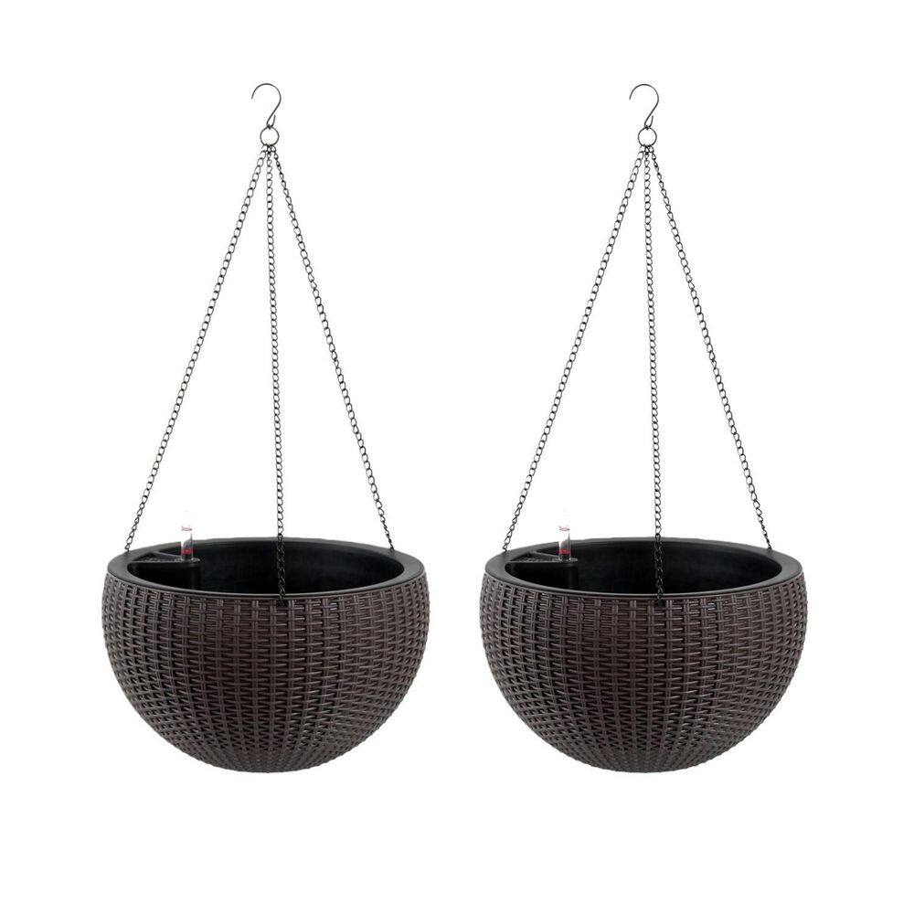 13.4 in. Brown Self-Watering Polypropylene Hanging Basket with Water Storage and Water Level Indicator (2-Pack) price history on PriceWatchPro