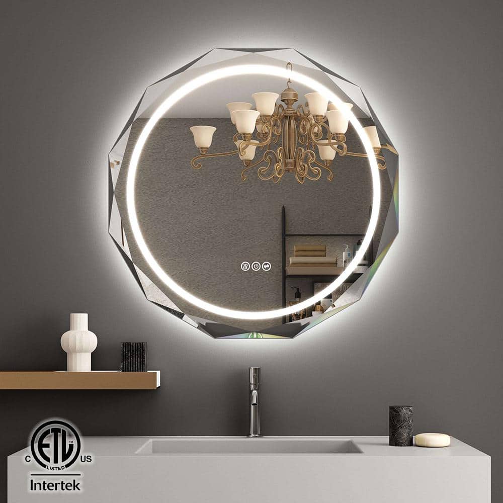 TOOLKISS 30 in. W x 30 in. H Round Frameless LED Light AntiFog Wall