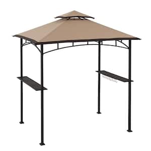 8 ft. x 5 ft. Brown Steel 2-Tier Grill Gazebo with Tan and Brown Canopy