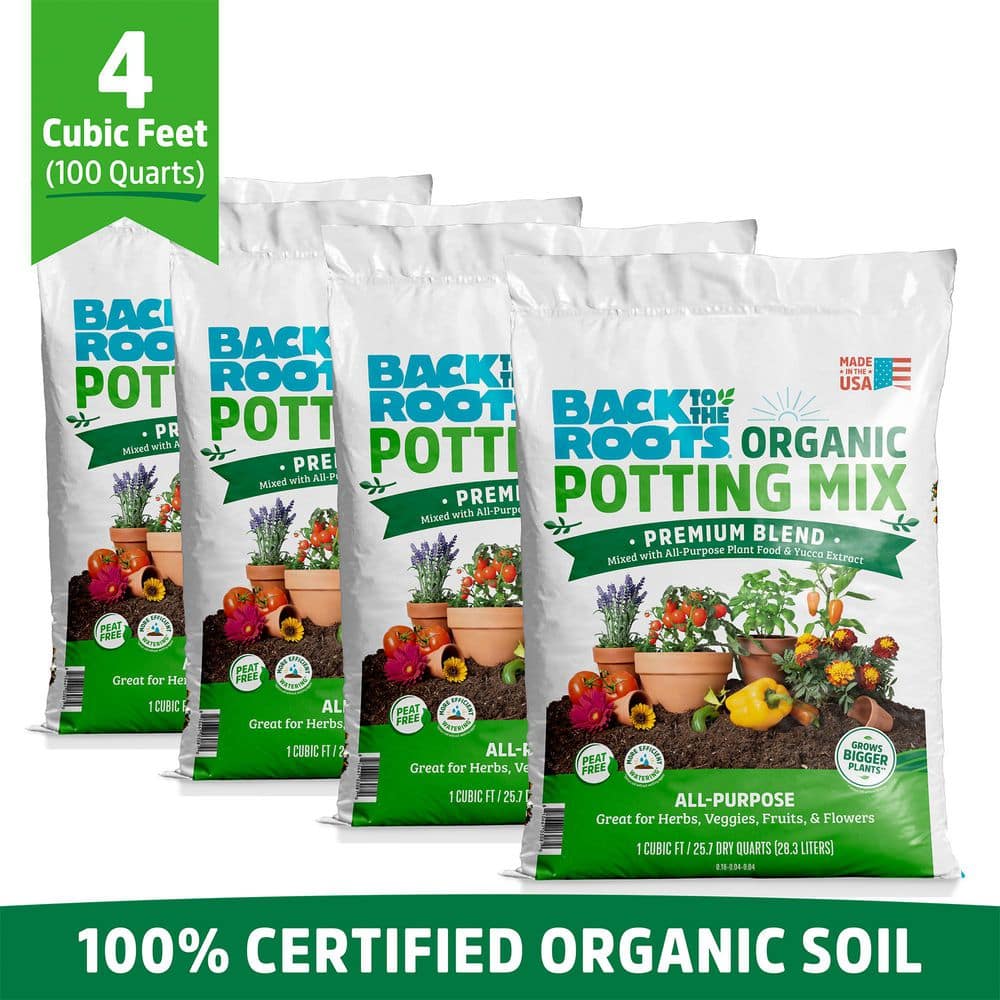 Back to the Roots Organic Bulk Potting Mix Soil 4-Pack (4 1 cu. ft. Bags)  47145 - The Home Depot