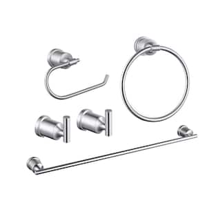 5-Piece Bath Hardware Set with Towel Bar, Toilet Paper Holder, Towel Ring and Towel Hook Included in Brushed Nickel