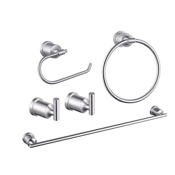 WOWOW 5-Piece Bath Hardware Set with Towel Bar, Toilet Paper Holder, Towel Ring and Towel Hook Included in Brushed Nickel
