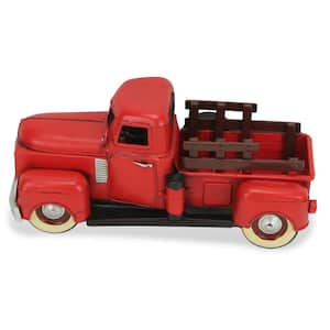 Metal Red and Black Hand Painted 1950's Red Truck Model Sculpture