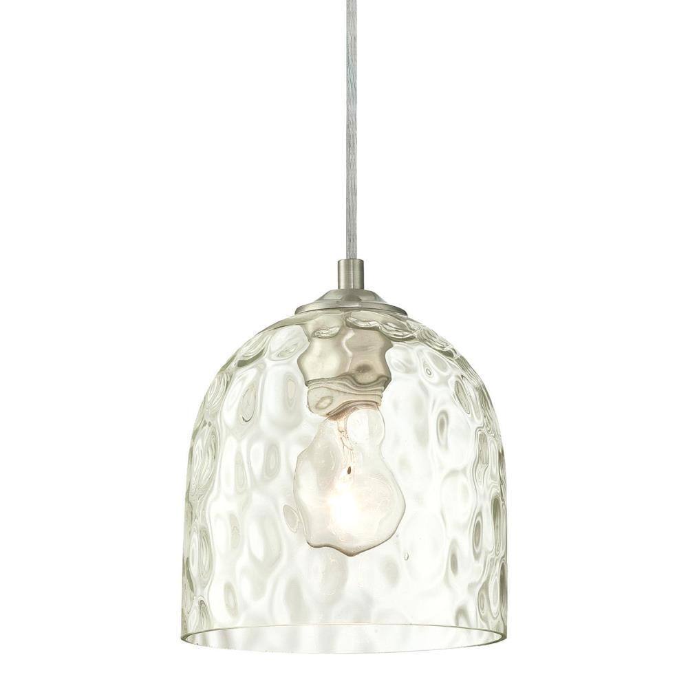 Brushed Nickel Mini Pendant with Clear Hammered Glass Shade