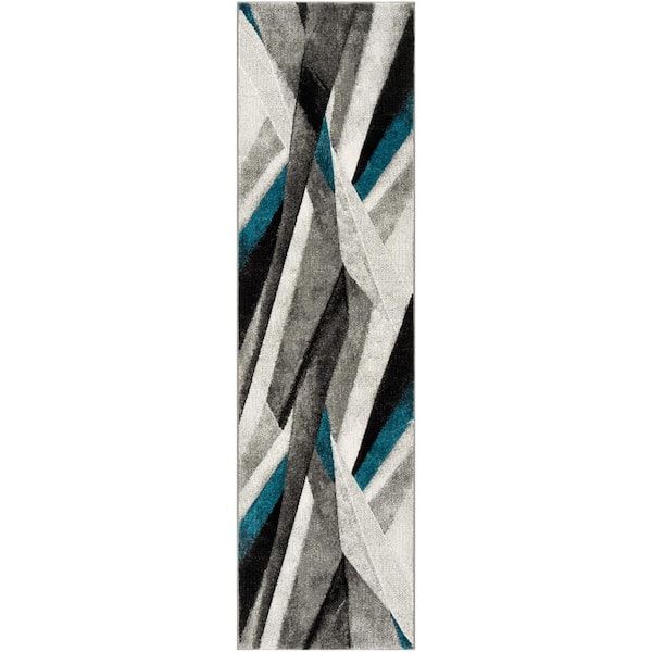 SAFAVIEH Hollywood Gray/Teal 2 ft. x 14 ft. Abstract Runner Rug