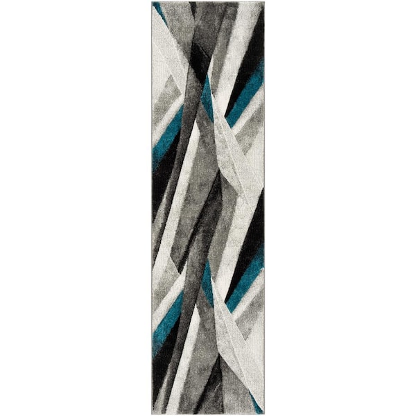 SAFAVIEH Hollywood Gray/Teal 2 ft. x 8 ft. Abstract Runner Rug