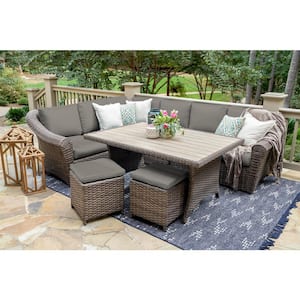 Walton 7-Piece Wicker Sectional Seating Set with Gray Polyester Cushions