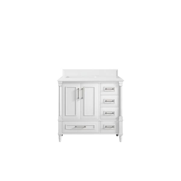Willow Collections Hudson 36 in. W x 22 in. D x 36 in. H Left Offset Sink Bath Vanity in White with Cove Edge White Quartz Top