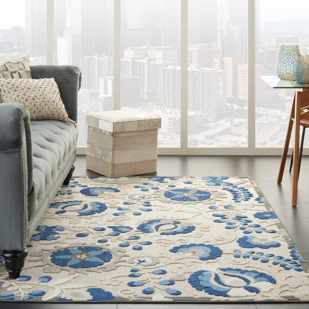 Aloha Natural/Blue Floral 6' x 9' Synthetic Outdoor Area Rug