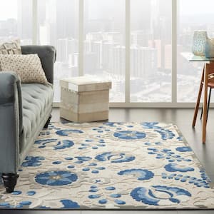 Aloha Natural/Blue 4 ft. x 6 ft. Floral Contemporary Indoor/Outdoor Patio Area Rug