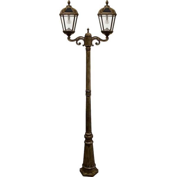 Royal Bulb Series 2-Light Bronze Aluminum Solar Outdoor Weather Resistant Post Light with 300 Lumen LED Bulb Included