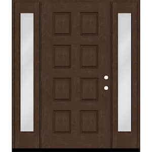 Regency 64 in. x 80 in. 8-Panel RHOS Hickory Stain Mahogany Fiberglass Prehung Front Door w/Dbl 12in.Sidelites