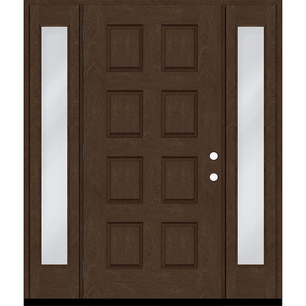 Steves & Sons Regency 68 in. x 80 in. 8-Panel RHOS Hickory Stain Mahogany Fiberglass Prehung Front Door w/Dbl 14in.Sidelites